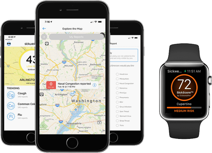 sickweather app - illness tracking app - advantage of near me - location based app