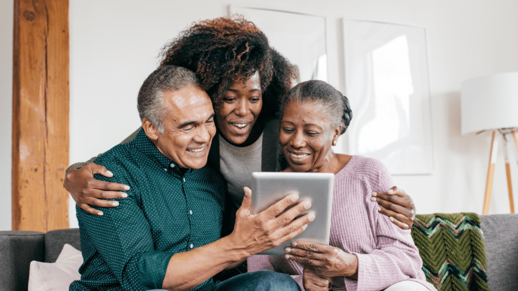 Family using an on-demand delivery service app