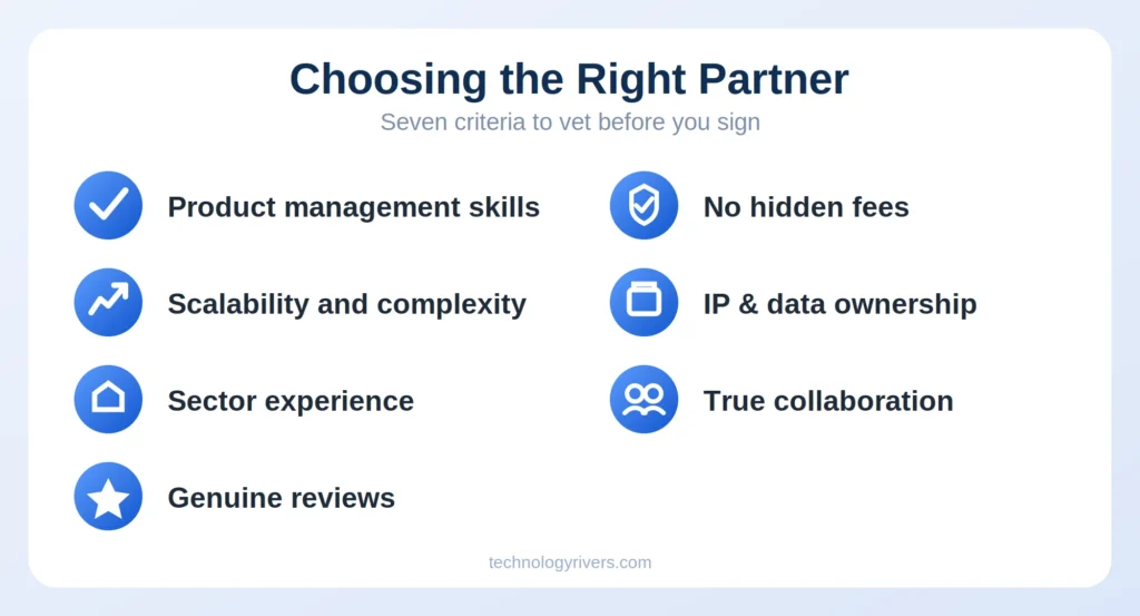 Checklist of seven criteria for vetting a software development partner