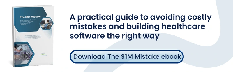 Healthcare AI Security: A Practical Guide to Securing LLMs 2 The $1M Mistake: Why Healthcare Software Projects Fail" eBook cover, downloadable resource on common causes of healthcare software project failure and how to avoid them.