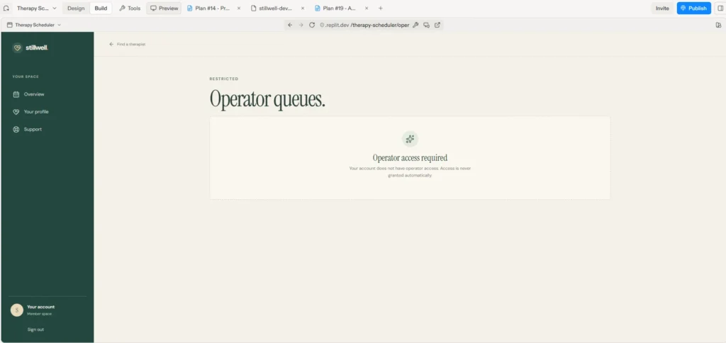 How to Make a Replit App HIPAA Compliant (Step-by-Step Guide) 1 Stillwell operator page showing Operator access required for a patient account