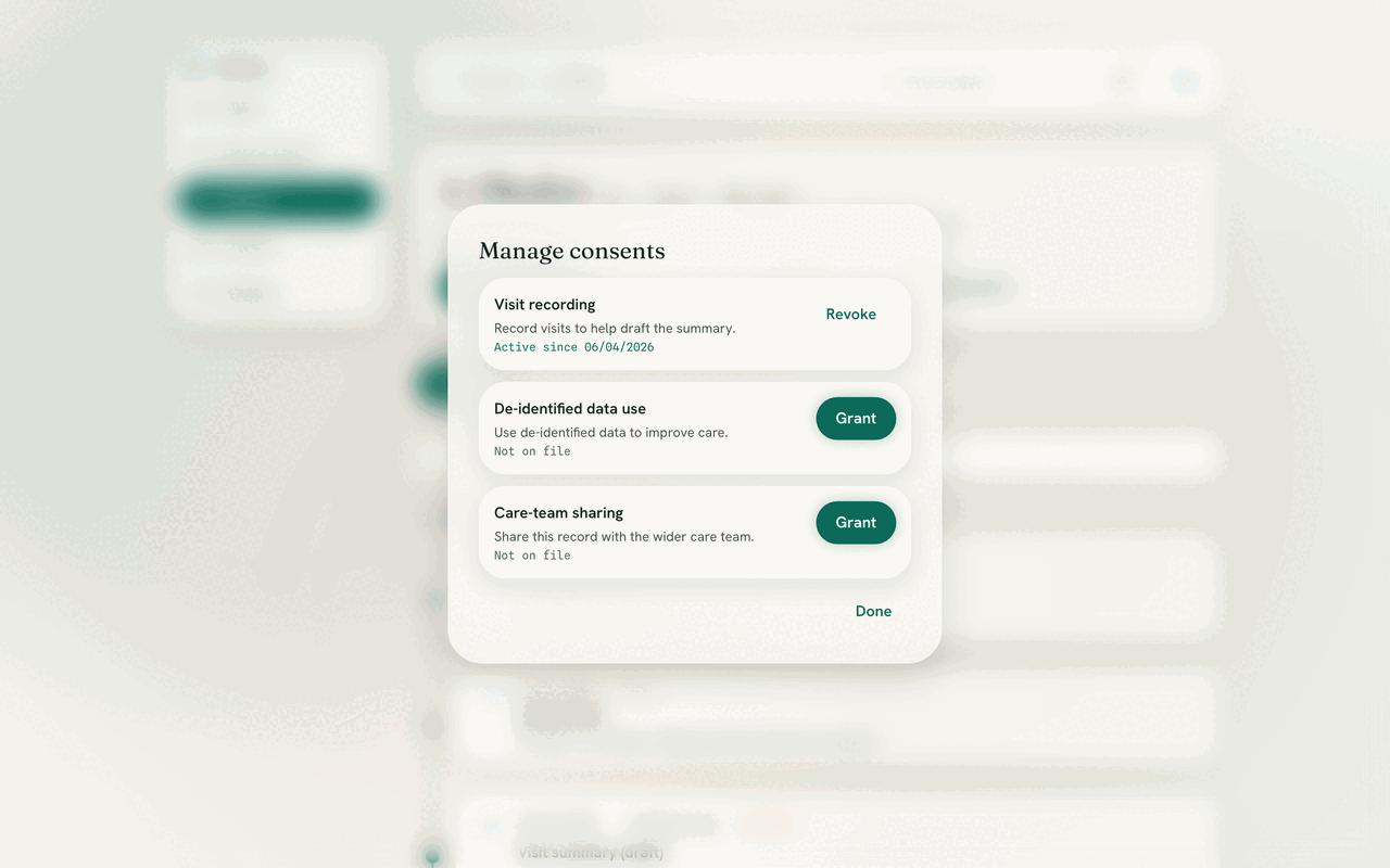 Granular consent management in the clinician portal